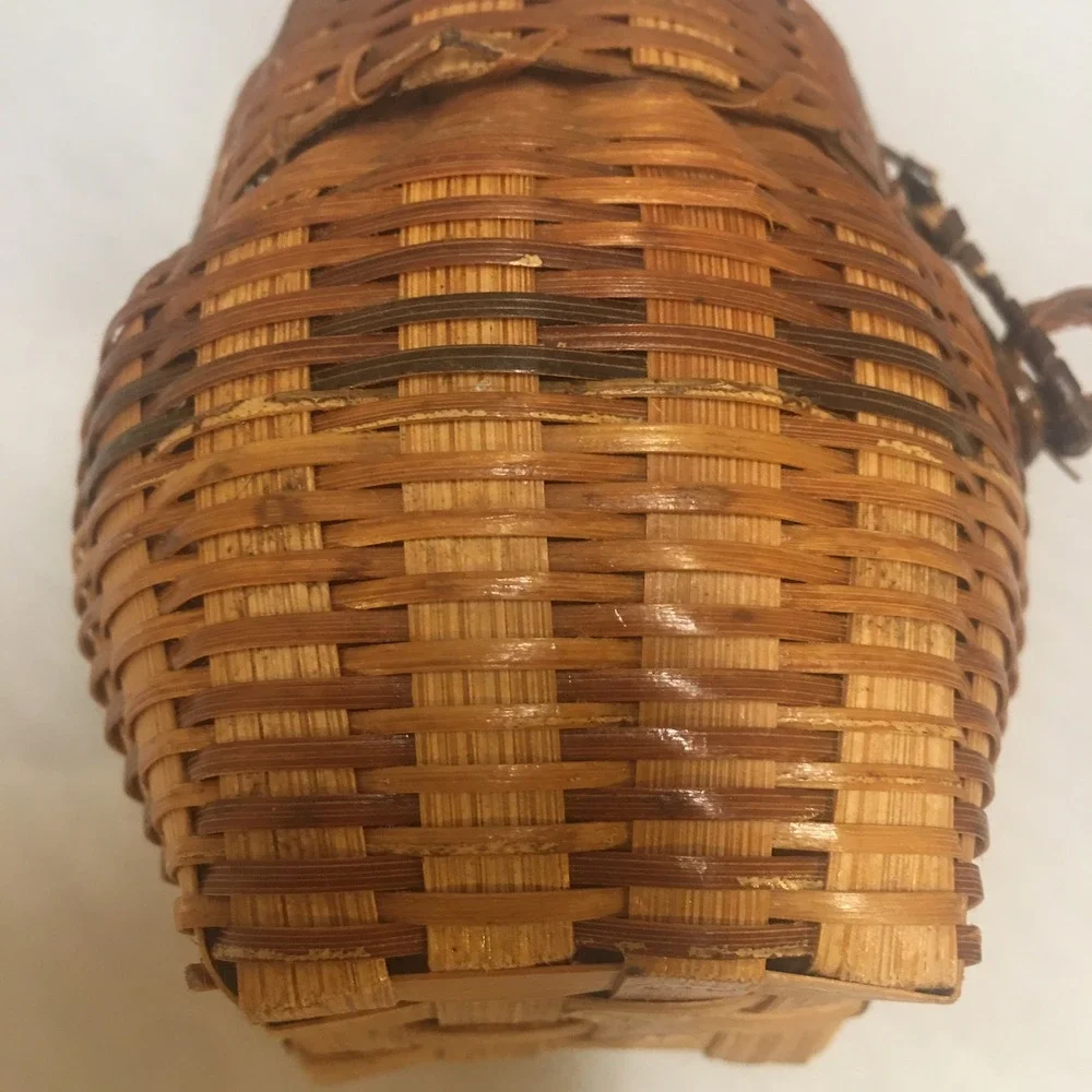 Woven Bamboo Mini Trinket Basket Unisex Brown Handcrafted Lid Cottagecore Boho